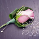 Fresh Lavender Rose and Bear Grass Boutonniere with Wiring Design and Pearl Pin (Front View)
