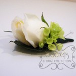 Fresh Cream Rose and Green Mini Hydrangea Boutonniere with Diamond Pin