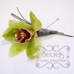 Fresh Green Cymbidium Orchid with Wiring Design and Diamond Pin (Side-View)