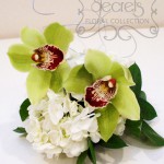 Green Cymbidium Orchids and White Hydrangea Cake Topper