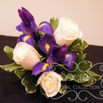 Fresh Cream Roses, Purple Iris, and Pittosporum Cake Topper in Small Size