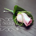 Groom Boutonniere -- Fresh Lavender Rose and Bear Grass with Wiring Design and Pearl Pin (Top View)