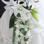 Artificial White Lilies, Calla Lilies, and Dendrobium Orchids Bridal Bouquet with Peal Accents