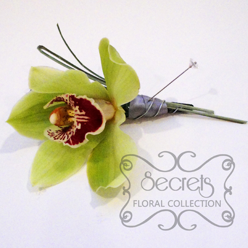 Fresh Green Cymbidium Orchid with Wiring Design and Diamond Pin (Side-View) - Toronto Wedding Flowers Created by Secrets Floral Collection