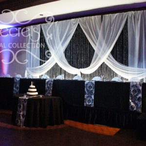 Black and White Crystal Rain Backdrop and Damask Tables