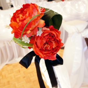 Close-Up of Red Bouquet Pull-Backs with Artificial Red Peonies