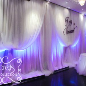 Extra Long Cream Voile Backdrop with White LED Washlights (Close-Up)