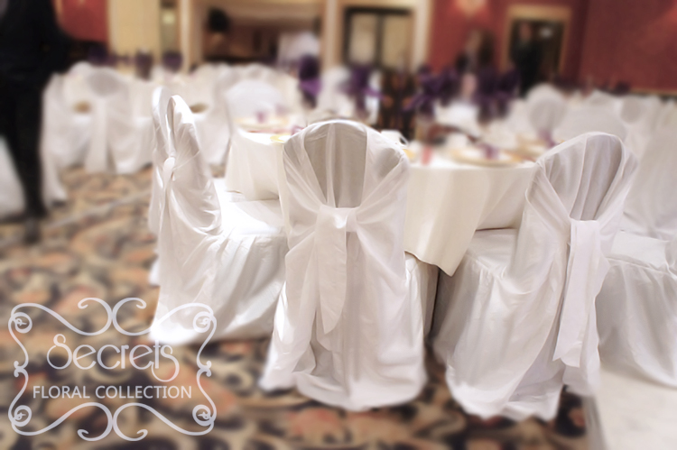 Guest Tables with White Crushed Taffeta Chair Covers