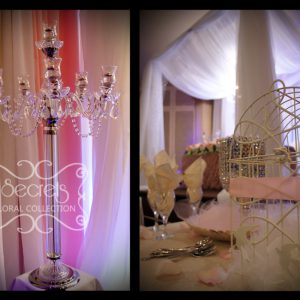 Wedding Details and Crystal Candelabra and Ivory Bird-Cage Money Box