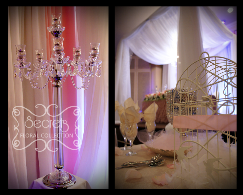 Wedding Details and Crystal Candelabra and Ivory Bird-Cage Money Box